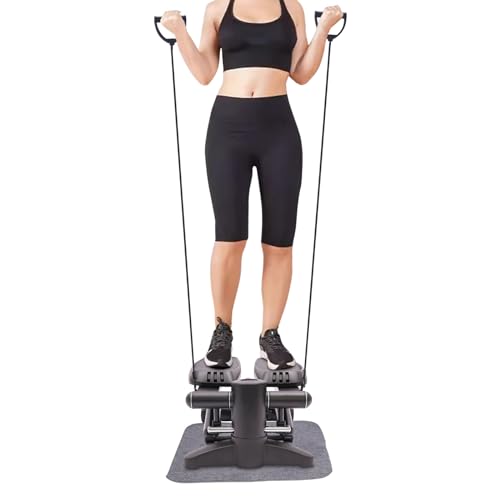 Mini Stepper para el hogar, 2 en 1, mini stepper con pantalla LCD, escalonamiento hacia abajo con Power Ropes, hasta 150 kg, equipo de fitness para el hogar