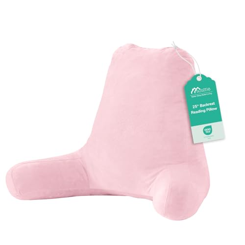 Image of Sasttie Reading Pillow for Bed, Back Pillow for Sitting Up, Pink | 25 inch Backrest Support Cushion for Couch, Sofa, and Floor, Dorm Essentials, OEKO-TEX, Adjustable Down Alternative Fill