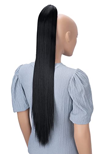CAISHA Postizo De 70 cm Trenza Cola De Caballo Liso Extensiones De Cabello Negro H74