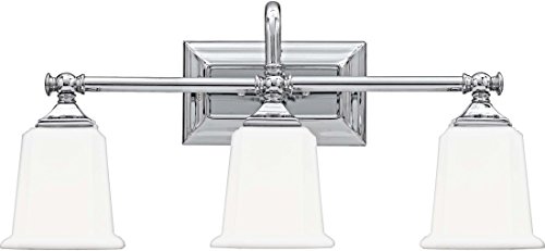 Quoizel NL8603C Nicholas Mid Century Bath Vanity Wall Lighting, 3-Light, 300 Watts, Polished Chrome (10"H x 22"W) Quoizel NL8603C Nicholas Mid Century Bath Vanity Wall Lighting, 3-Light, 300 Watts, Polished Chrome (10"H x 22"W)