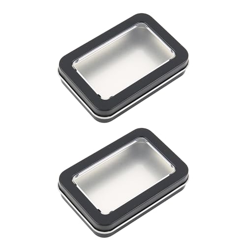 LIGHUFEIC 2 Pack Visualization Metal Hinged Tin Box Metal Rectangular Hinged Tins,Portable Mini Versatile Home Storage Container Kit with Lid,Ideal for Candies, Jewelry, Crafts & More(Black)