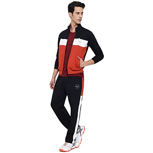 Image of Cantabil Men Color Block Full Sleeve Zipper Regular Fit Track Suit For Winter Wear | Casual Winter Wear Tracksuit For Men | Track Suit For Men (P CTRS5536 RUST)