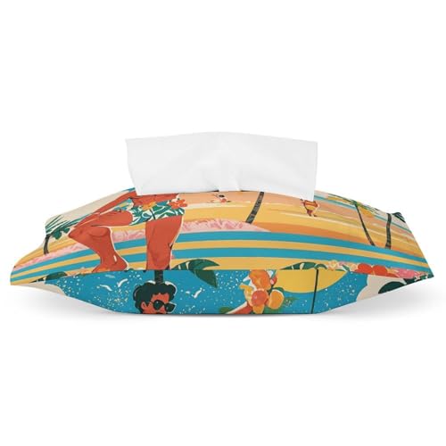 Capa de caixa de lenços havaiana estilo verão elegante suporte de papel facial de couro PU decorativo para banheiro, escritório, carro, mesa de cabeceira, mesa de jantar