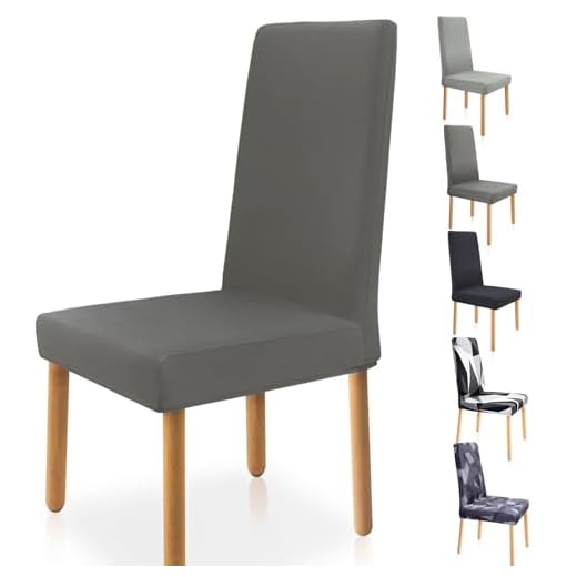 Zindoo Fundas Sillas de Comedor Pack 4, Funda Sillas Comedor Elástica Desmontables Lavables Duradera Fundas para Sillas de Comedor Sala Cocina Banquetes Oficina Hogar Restaurante (Gris Oscuro)