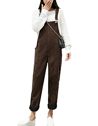 Gihuo Women's Vintage Corduroy Fleece Lined Bib Overalls Jumpsuits (Coffee, X-Small)