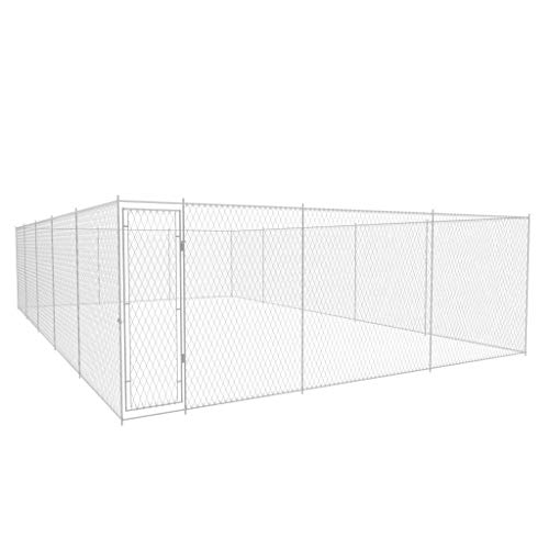 vidaXL Outdoor Dog Kennel Dog House Dog Cage with 4 Anchors Hot-dip Chain Link Fence Lockable Kennel Galvanized Steel…