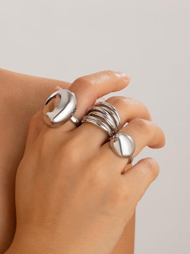 Image of Shining Diva Fashion Stylish Trendy Finger Rings Set for Women & Girls | Chunky Minimal Statement Ring Combos Modern Elegant Jewellery Collection