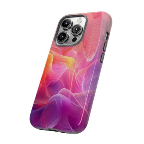 Coque iPhone 14 Pro violette design abstrait coloré en tissu fluide rigide brillante