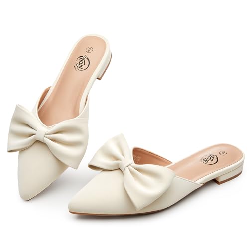 Trary Women's Black Bow Pointed Toe Mules, Modern Mule, Size 5