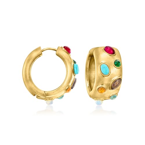 Ross-Simons 14kt Yellow Gold-Plated Hoop Earrings With Simulated Multicolored Gemstones