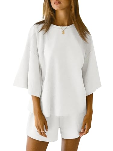 Image of Tankaneo Womens Pajama Sets 3 /4 Sleeve Oversized Tops & Loose Fit Shorts Lounge Set with Pockets Loungewear