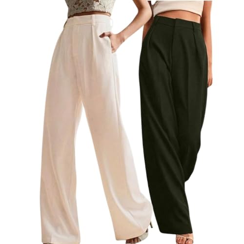Image of GRECIILOOKS Women High Rise High Waist Trousers Flared Korean Style Formal Pants|Elegant Workwear for Office, College & Events