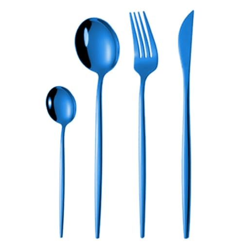 Image of 4 pcs Flatware Set, Blue Silverware Set for 1, Knife Fork Spoon, Stainless Steel Home Dinnerware Tableware,Mixed Cutlery Set Eating Utensils for Restaurants (4 Pcs Blue)