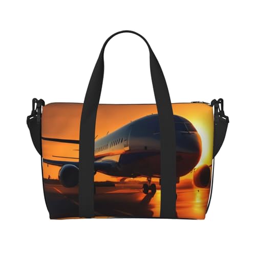 Airplane At Sunset Print Hand Travel Bag,Gym Bag,Weekend Travel Overnight Bag,Tote Bag Sports Bag For Women Men