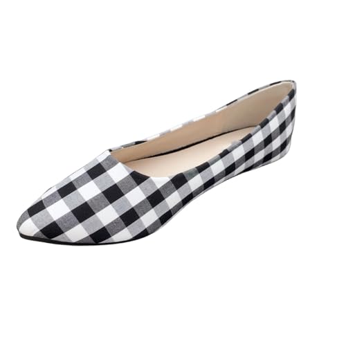 Women Plaid Pointy Toe Flat Shoes Girls Spring Elegant Casual Slip On Shoes4