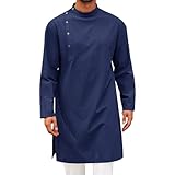 Arabische Kleidung Herren Kaftan Musselin Freizeithemden Button Down Sommerhemd Retro Tunika Arabische Kostüm Traditioneller Oberteile Muslimische Robe Ramadan Abaya Kaftan