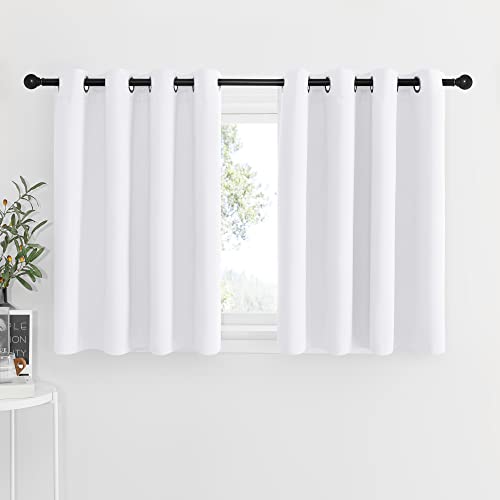 NICETOWN Short Window Curtains for Loft - Grommet Top Design Curtains for Cafe & Dining Room Thanksgiving Decoration (Pure White, Two Panels, 52W by 3