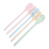 EXQUIMEUBLE 5個 耐衝撃プラスチック製長柄スープスプーン 幼児用食器 キッズ用家 幼稚園兼用 携帯便利 独立促進調理補助 再利用可能