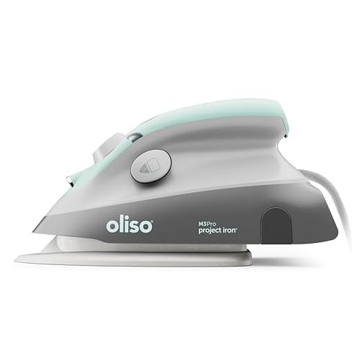 oliso M3Pro Project Steam Iron with Solemate – 1000W Ceramic Soleplate Iron and LED Light for Sewing, Quilting, Crafting, and Travel – Aqua