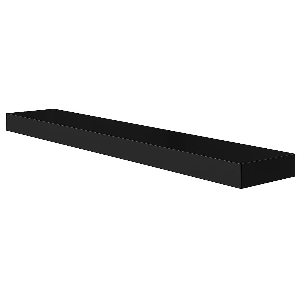 FITTO 40cm & 60cm Floating Wall Shelves, Available in White, Black, Oak Effect, and Brown Finishes - Wall-Mounted Shelf for Bedroom, Living Room, Bathroom, Modern Home Decor (Black, 60 cm)