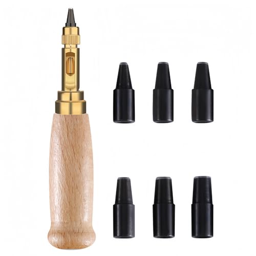 Flycppo Perforadora de Cuero,6 en 1 Punzón de Impacto Automático,Perforadora de Agujeros para Tornillos,Coser,Cuero,Papel,Artesanías(1.5 mm-4 mm)