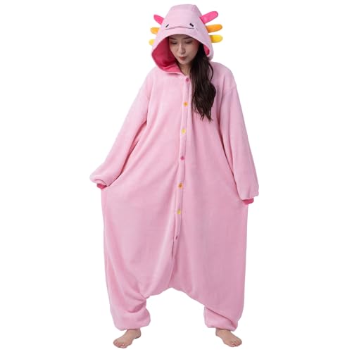 Costumes de déguisements axolotl kigurumi adulte taille unique pyjama