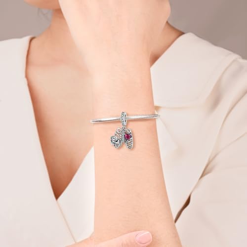 Image of ARTCHARM Rib Rose Charm 925 Sterling Silver with Zircon fit Bracelets Charms,Christmas Valentine Mother's Day Gift for Women