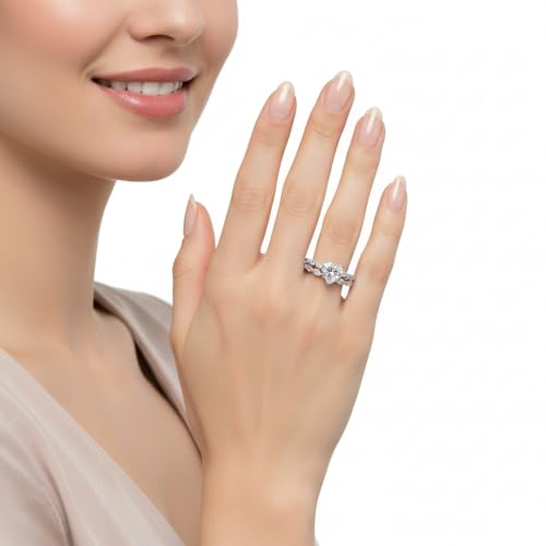 Image of Choose Your Gemstone Celtic Ring with Marquise Matching Band 925 Sterling Silver Heart Shape Wedding Ring Sets Minimal Modern Design Birthday Gift Wedding Gift US Size 4 to 12