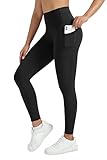 Enjoyoga Sport Leggings Damen mit Tasche - High Waist Sporthose Damen Gym Leggings Laufhose für Sport Gym Yoga - 03 (S-M, A-Schwarz)