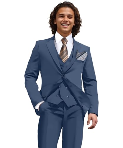 3Piece Suit for Men Wedding Suit Business Suits Set Double Breasted Solid Jacket Vest Pants Tuxedo Grey Blue 2XL2