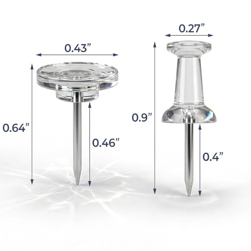 image for BRYUBR 200 Pack Clear Push Pins and Thumb Tacks Combo - Flat Head Tran