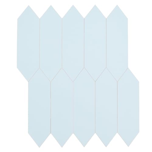 Miscasa Sky Blue Peel and Stick Backsplash Tile, Long Hexagon Self-Adhesive Faux Matte Ceramic Wall Stick for Kitchen and Bathroom, 6 Sheets