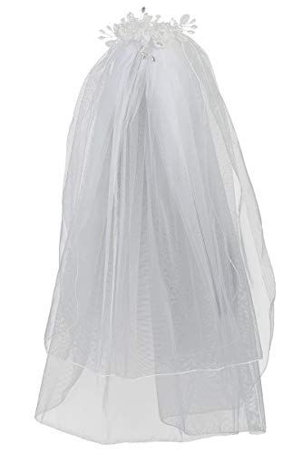 Swea Pea & Lilli Girls First Communion Veils - White Holy 1st Communion Headpiece with comb, Flowers, Crystal, Pearls & Rhinestones