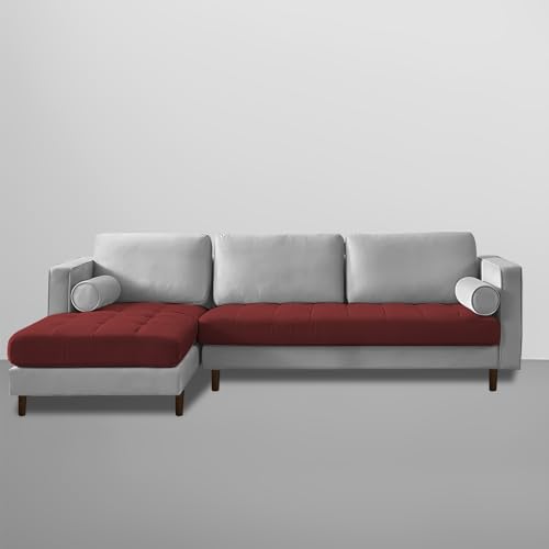 Image of Lezra LHS 4 Seater L Shape Sofa Set with Center Table for Living Room (Maroon Grey Fabric) Premium Fabric Sofa