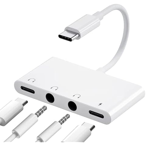 USB C to 3.5mm Headphone Adapter, iPad Pro Headphones Jack Splitter and Charger, Type-C to Dual Headphone Audio Splitter for iPad Pro, Samsung Galaxy, HTC, Pixel, etc (4 in 1) Cover