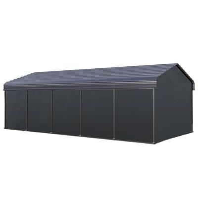 GREEN PARTY 12 x 25 ft Metal Carport Kits with Galvanized Steel Roof & Removable Sidewalls, Heavy Duty Metal Carport Canopy, Outdoor Car Tent Metal Garage Shelter for Car, SUV, Truck and Boats, Grey
