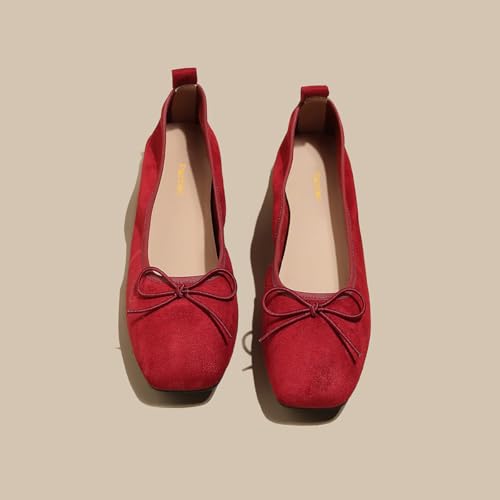 Pazzion Women's Cute Bowknots Slip On Ballet Flats Closed Square Toe Low Chunky Heel Ballerina Shoes for Daily Prom Walking Size 4-16 US2