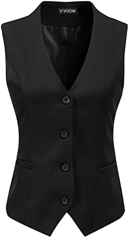 Vocni Women's Fully Lined 4 Button V-Neck Economy Dressy Suit Vest Waistcoat ,Black,US M ,(Asian 3XL)