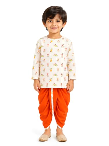 Image of POLKA TOTS Premium Cotton Dhoti Kurta Set for Kids Boys | Traditional Angrakha Style Ethnic Wear for Boys | Kurta Dhoti Set for Kids | Festive & Wedding Clothing Set for Baby