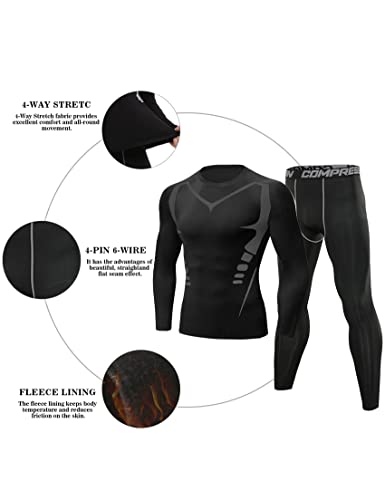 Terecey Ropa Termica Hombre Frio Extremo Conjunto Interior Termico Funcional Ropa Termica Moto Cuello Redondo Camiseta Termica Hombre para Running Esquí Ciclismo - imagen 2