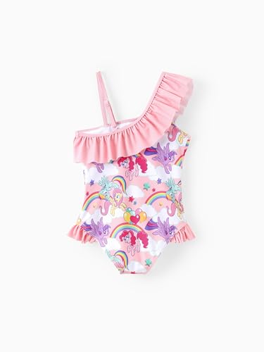 Image of My Litle Pony One Piece Swimsuit Pony Print Off-Shoulder Ruffle Summer Swimwear Beach Pool Kids, Pink, 2‑9 Years