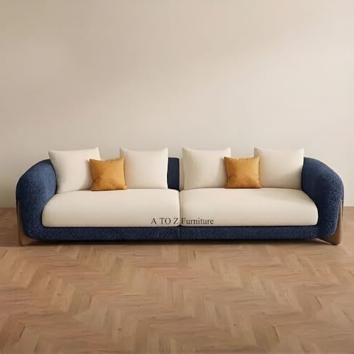 Image of A to Z Furniture Classic Chesterfield Sofa Set Luxury Chesterfield Sofa in for Home Living Room & Office (3+1=4 Seater Sofa with Ottoman Blue & Beige)