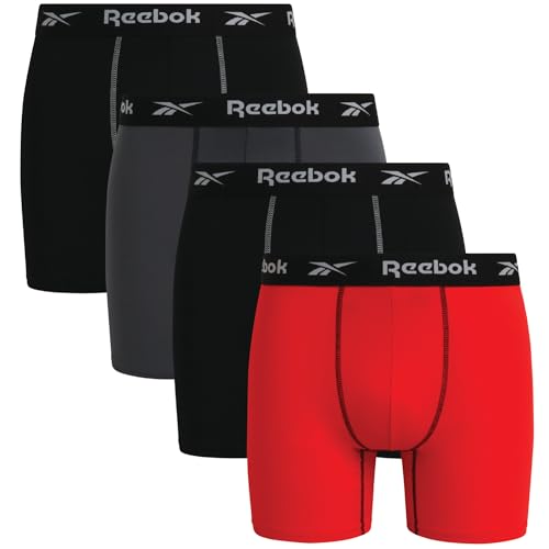 Reebok Men's Boxer Briefs - 4 Pack 6'' Inseam Stretch Performance Underwear Quick Dry Moisture Wicking Boxers