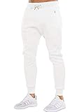 Ouber Men's Gym Jogger Pants Slim Fit Workout Running Sweatpants with Zipper Pockets White,L