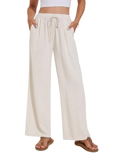 Breezy Lane Linen Pants for Women Summer High Waist Palazzo Pants Boho Beach Trousers with Pockets