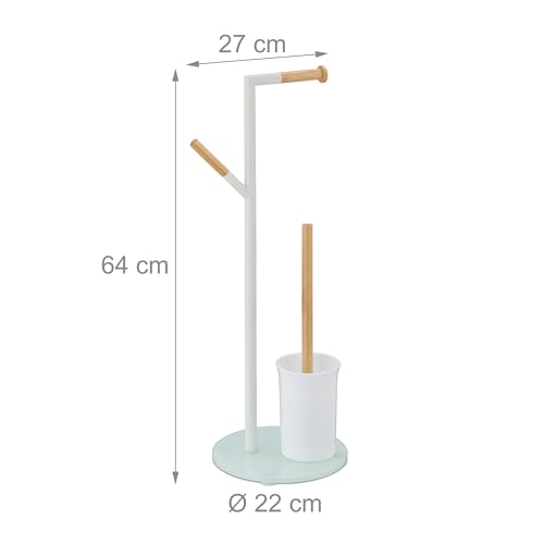 Image of Relaxdays WC Set, HxWxD: 64 x 27 x 22 cm, Free-Standing Roll & Brush Holder, Replacement Heads, Stainless Steel, White