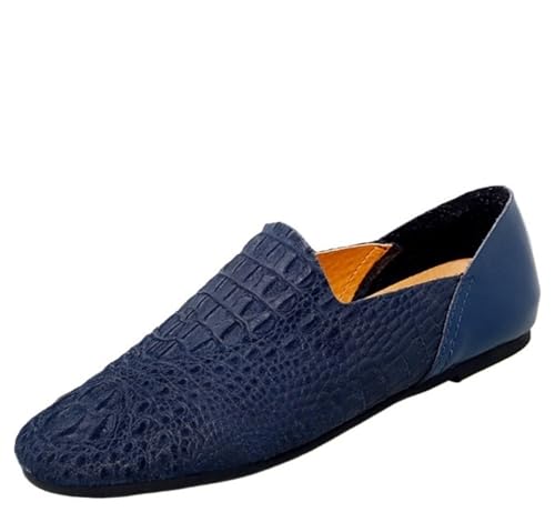 Mens Loafers Slip On Rubber Sole Faux Snake Print Round Toe Comfortable Flat Heel Prom Party Shoes Stitching Details