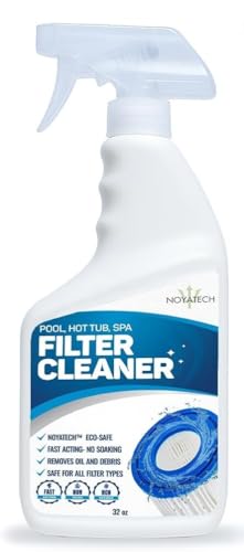 NOYATECH Hot Tub Filter Cleaner & Pool Filter Cleaner Spray 32 oz No-Soak Spa Cartridge Cleaner Removes Sunscreen Body Oil Grease & Mineral Buildup Extends Filter Life