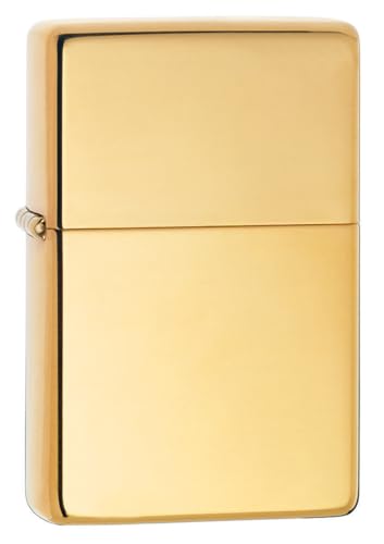Image of Zippo Windproof Lighter - Vintage Model - High Polish Brass Finish in Gold - Refillable - Reusable - Windproof Design - Gift Box - Made in USA