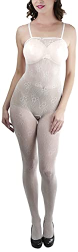 Image of ToBeInStyle Women's Bodystocking Crotchless Peek-A-Boo Fishnet Lace Bodysuit